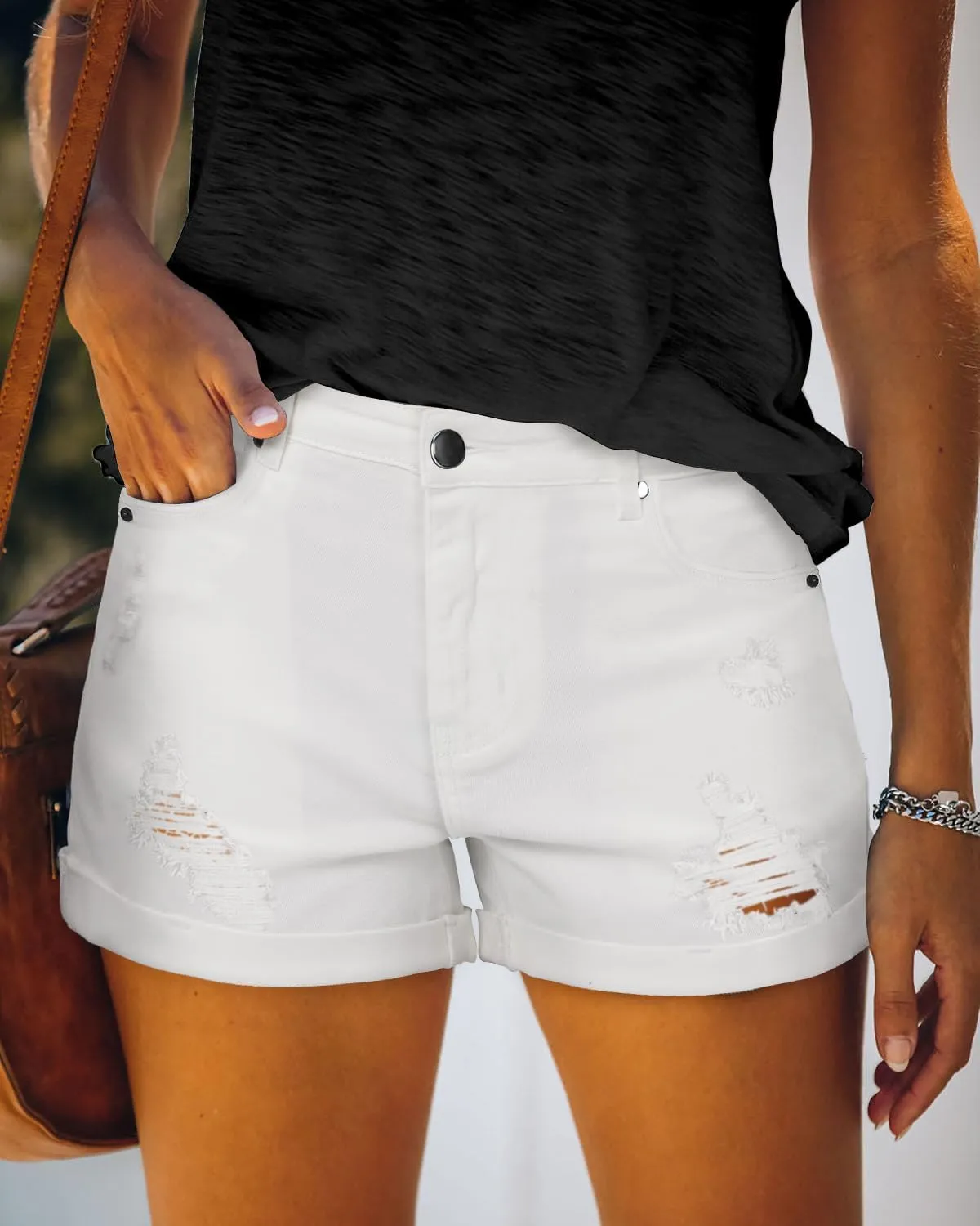 CHICZONE Womens Mid-High Rise Ripped Jean Shorts Distressed Stretchy Denim Shorts