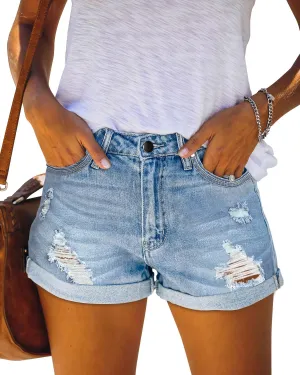 CHICZONE Womens Mid-High Rise Ripped Jean Shorts Distressed Stretchy Denim Shorts