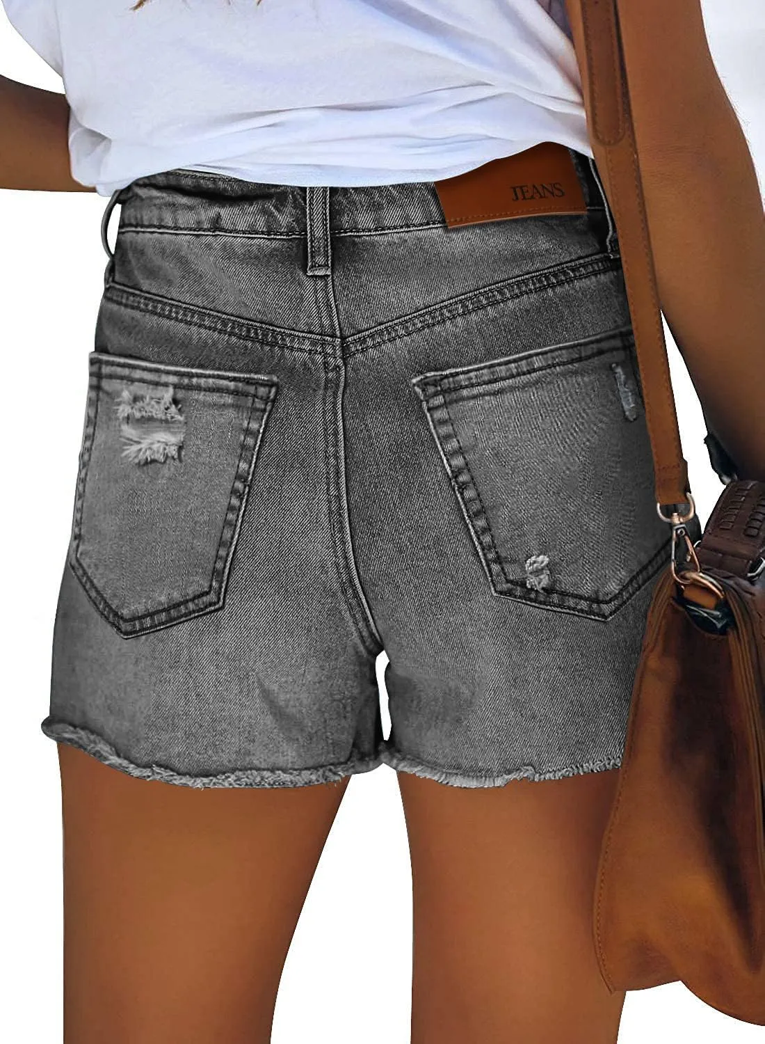 CHICZONE Womens Mid-High Waisted Ripped Denim Jean Shorts Cutoff Stretchy Summer Hot Short Pants