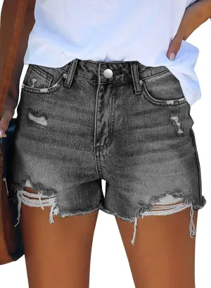 CHICZONE Womens Mid-High Waisted Ripped Denim Jean Shorts Cutoff Stretchy Summer Hot Short Pants