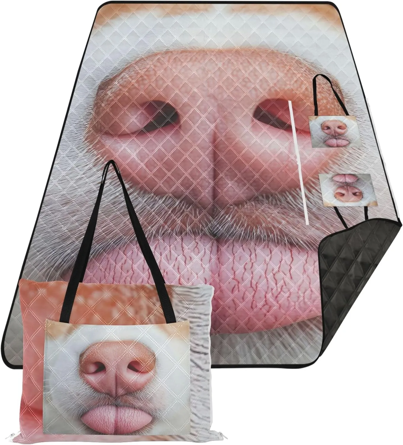 CHIFIGNO Close Up Dog Nose Funny no Sand Beach Blanket Waterproof Foldable Mat Picnic Blanket Outdoor Blanket for Grass 118" x 80"