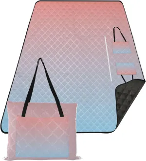 CHIFIGNO Coral Pink Cute Blue Gradient no Sand Beach Blanket Waterproof Outdoor Mat Picnic Blanket Cute Print Camping Blankets for Grass 118" x 80"