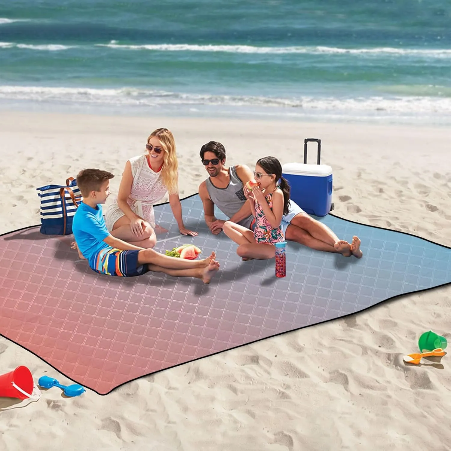 CHIFIGNO Coral Pink Cute Blue Gradient no Sand Beach Blanket Waterproof Outdoor Mat Picnic Blanket Cute Print Camping Blankets for Grass 118" x 80"