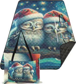 CHIFIGNO Cute Owls Couple Starry Night Foldable Mat Picnic Blanket Beach Blanket Waterproof Sandproof Outdoor Playmat Camping Blanket 80" x 60"