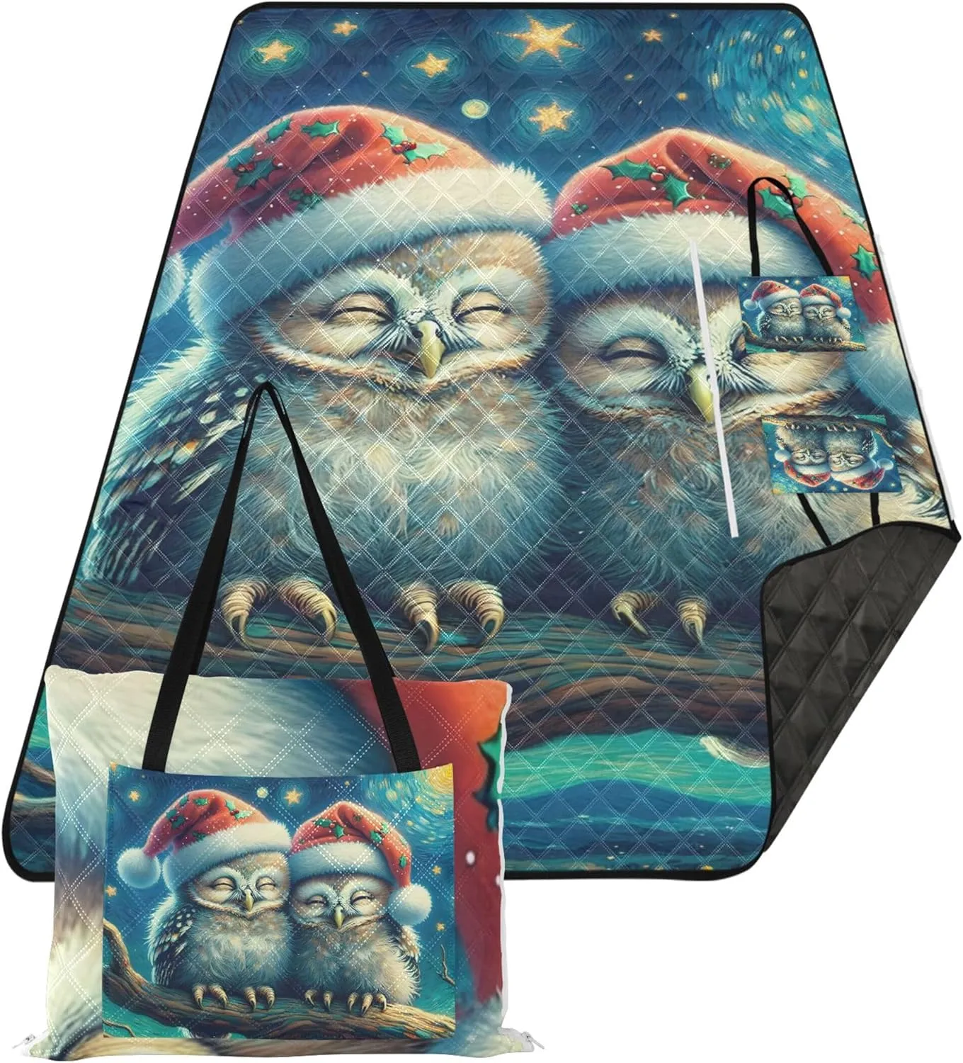 CHIFIGNO Cute Owls Couple Starry Night Foldable Mat Picnic Blanket Beach Blanket Waterproof Sandproof Outdoor Playmat Camping Blanket 80" x 60"