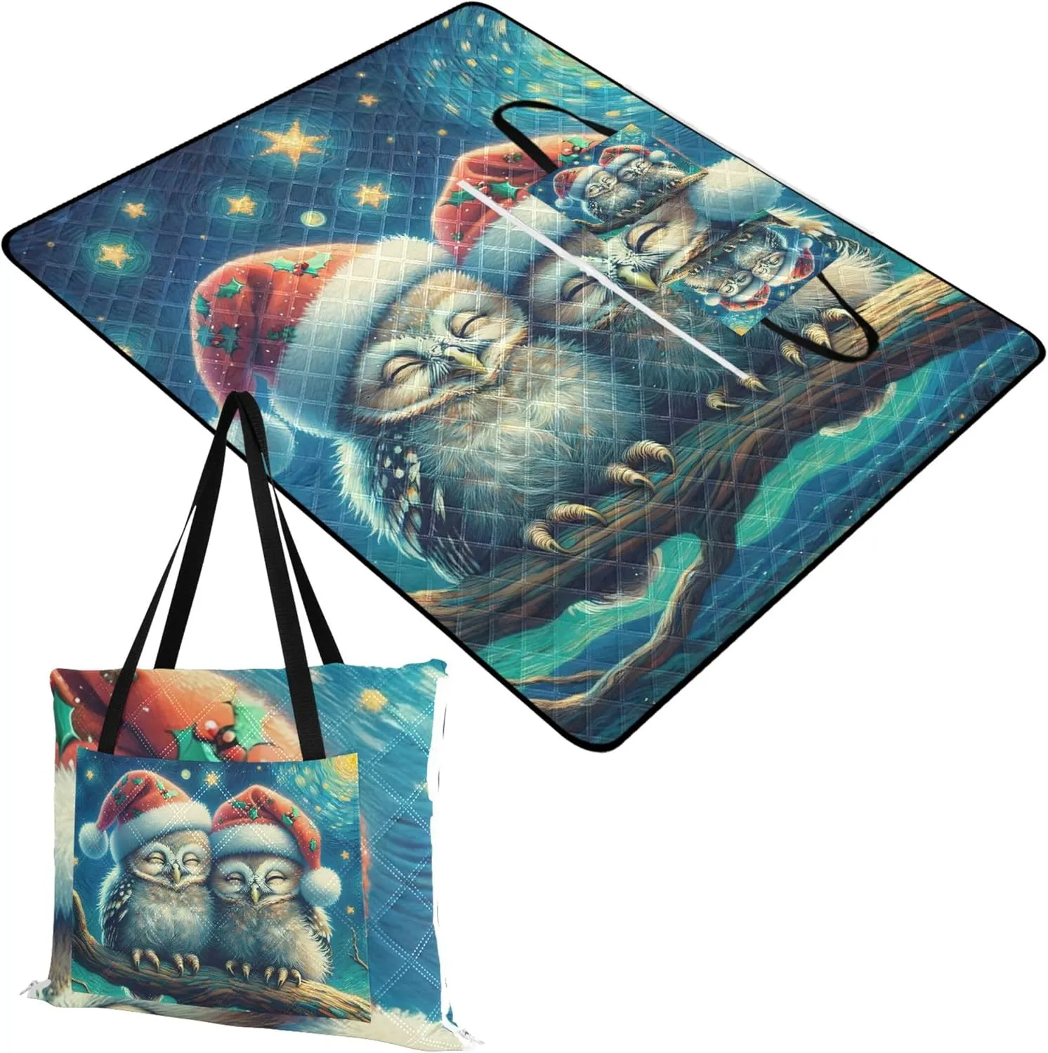 CHIFIGNO Cute Owls Couple Starry Night Foldable Mat Picnic Blanket Beach Blanket Waterproof Sandproof Outdoor Playmat Camping Blanket 80" x 60"