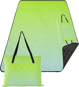 CHIFIGNO Lemon Green Powder Blue Gradient Beach Mat Sand Free Waterproof Picnic Supplies Foldable Mat Outdoor Blankets for Grass 80" x 60"