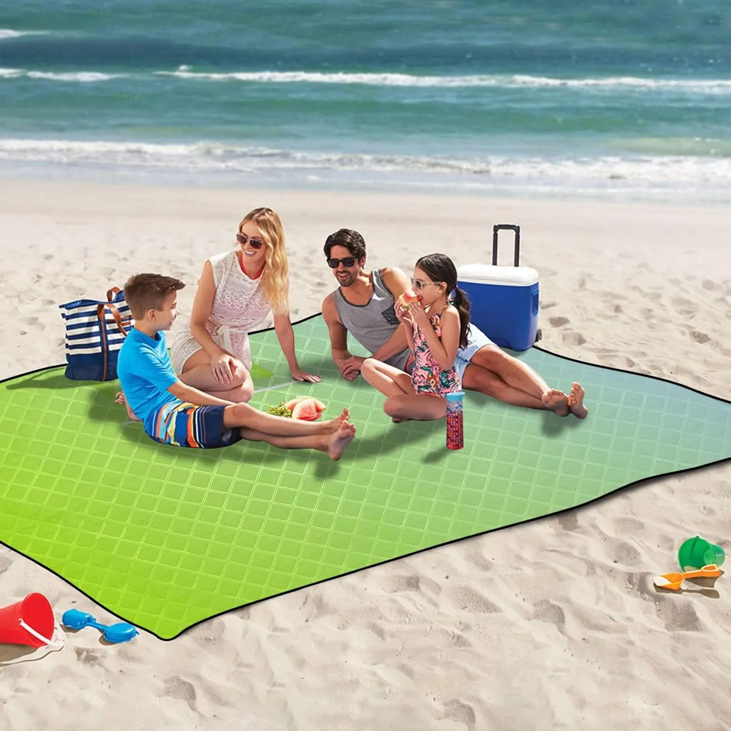CHIFIGNO Lemon Green Powder Blue Gradient Beach Mat Sand Free Waterproof Picnic Supplies Foldable Mat Outdoor Blankets for Grass 80" x 60"