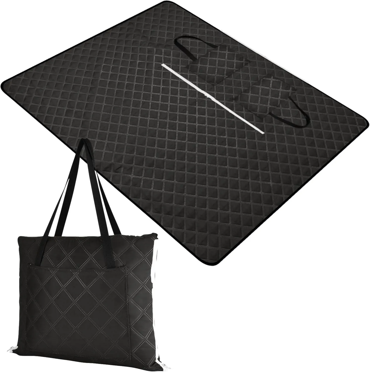 CHIFIGNO Solid Black Beach Blanket Sandproof Waterproof, Floral Tent Rugs for Camping Mat Cute Picnic Mat Foldable, 80" x 60"