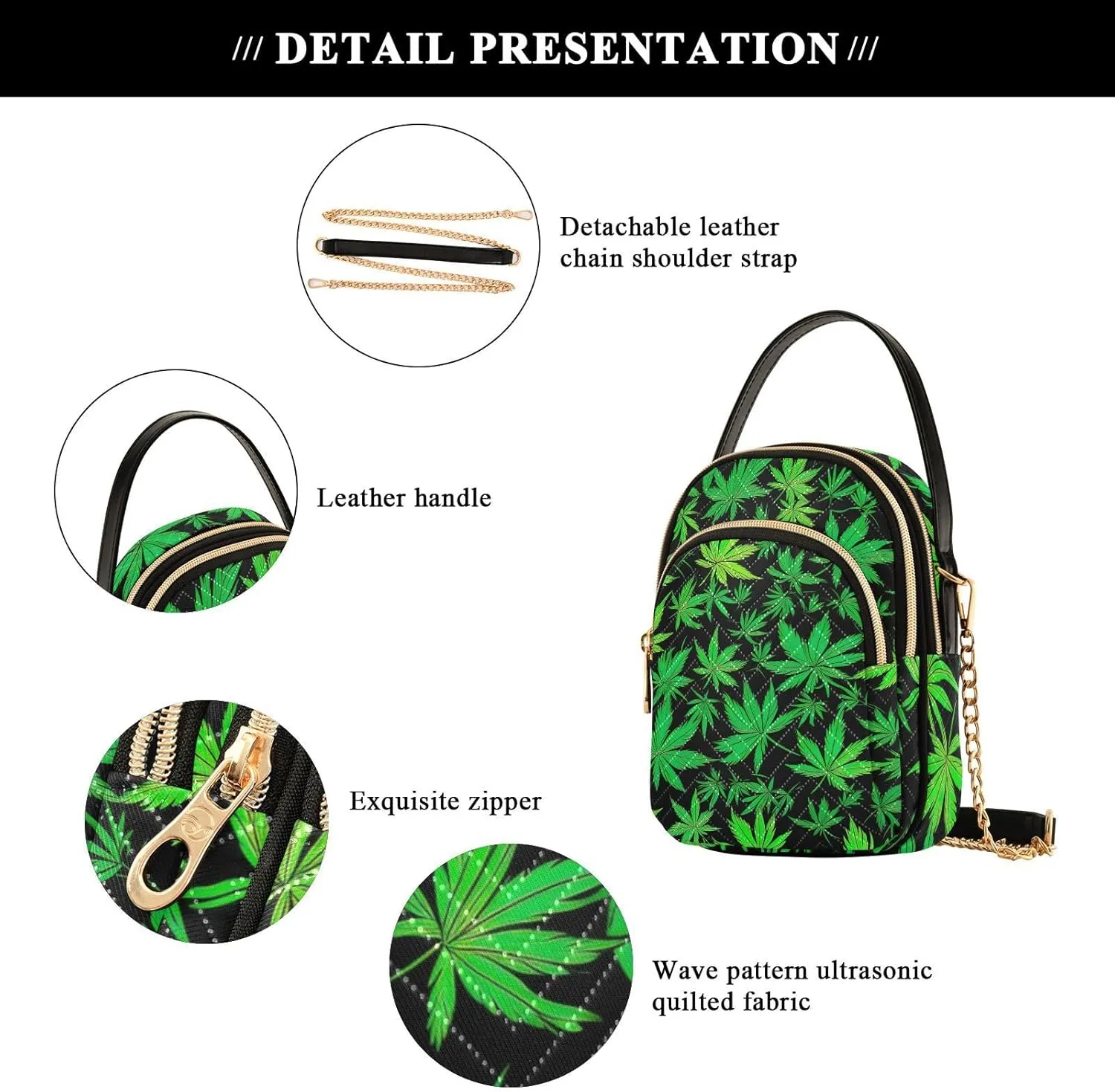 Chinese Chrysanthemum Floral Triple Zip Crossbody Bag, Shoulder Handbag, Crossbody Handbags for Woman