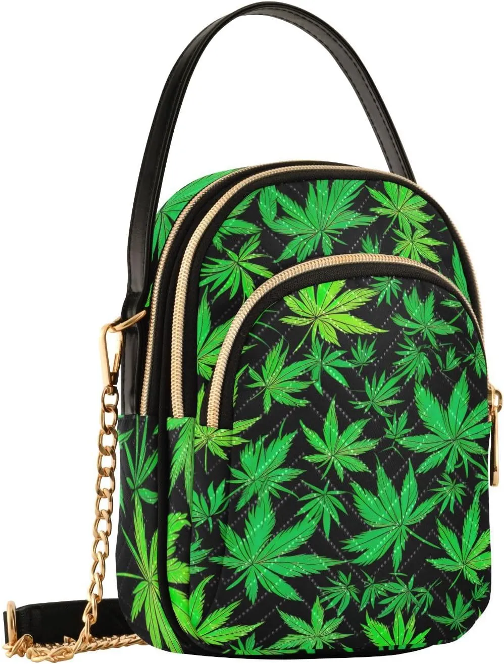Chinese Chrysanthemum Floral Triple Zip Crossbody Bag, Shoulder Handbag, Crossbody Handbags for Woman