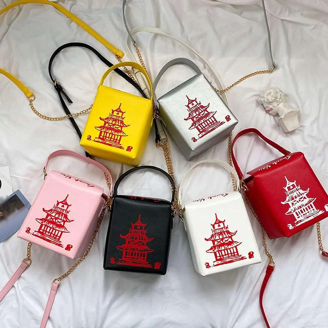 Chinese Takeout Box Style Shoulder Bag PU Leather Crossbody Bags for Women