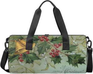Christmas Bells Sports Gym Bag Embroidery Patterns Shoulder Travel Bag for Men Women Swim Sports Camping Weekend Overnight Tote Bag Lightweight Easy
