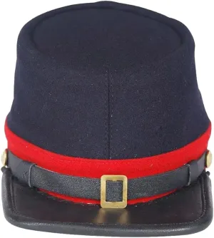 Civil War Union Artillery Leather Peak Plain Kepi, Navy Blue with Red Band Hat