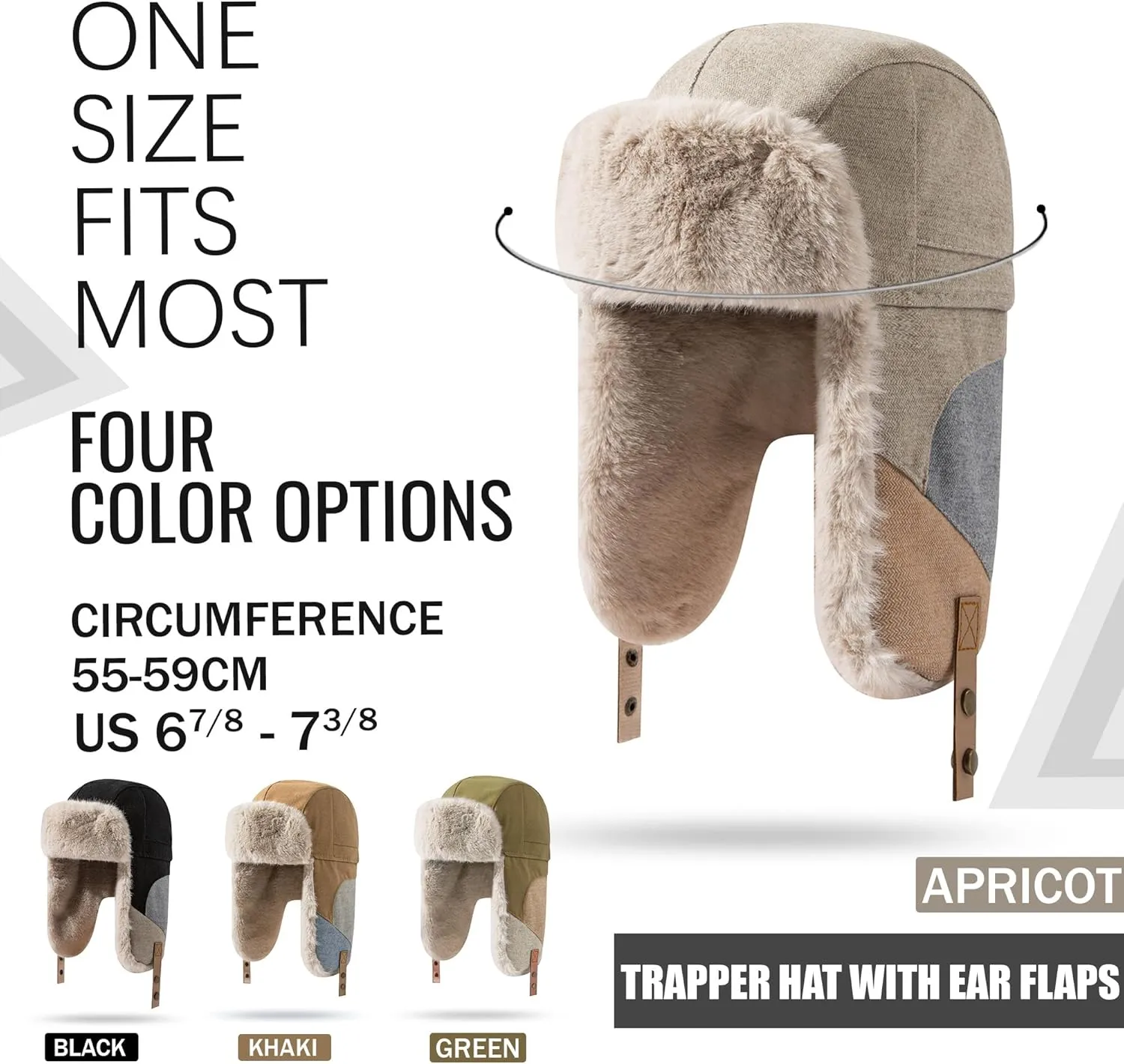 CLAPE Winter Trapper Hats Windproof Warm Faux Fur Trooper Hat for Men Women Ushanka Russian Hat Snow Eskimo Hat with Ear Flap