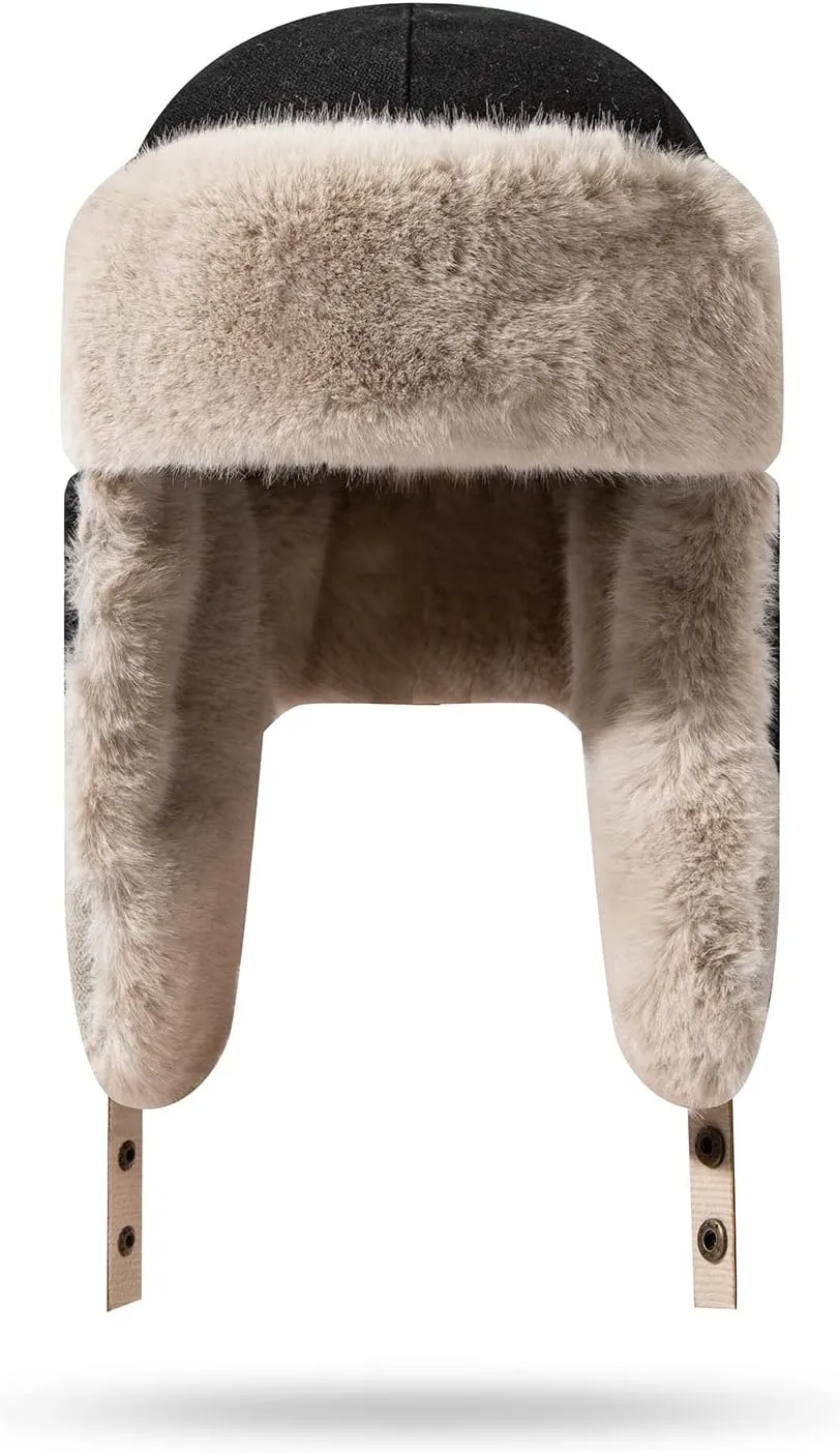 CLAPE Winter Trapper Hats Windproof Warm Faux Fur Trooper Hat for Men Women Ushanka Russian Hat Snow Eskimo Hat with Ear Flap