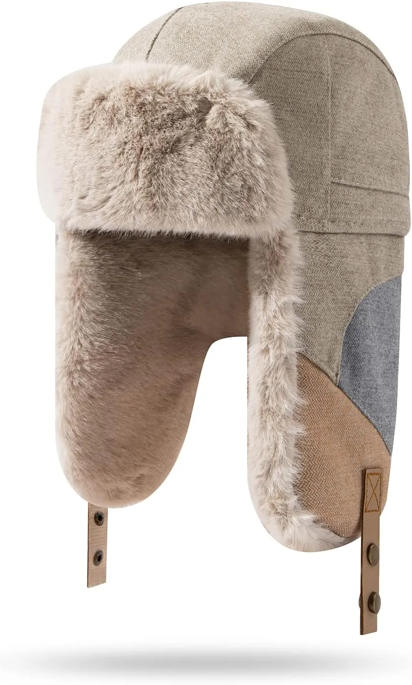 CLAPE Winter Trapper Hats Windproof Warm Faux Fur Trooper Hat for Men Women Ushanka Russian Hat Snow Eskimo Hat with Ear Flap