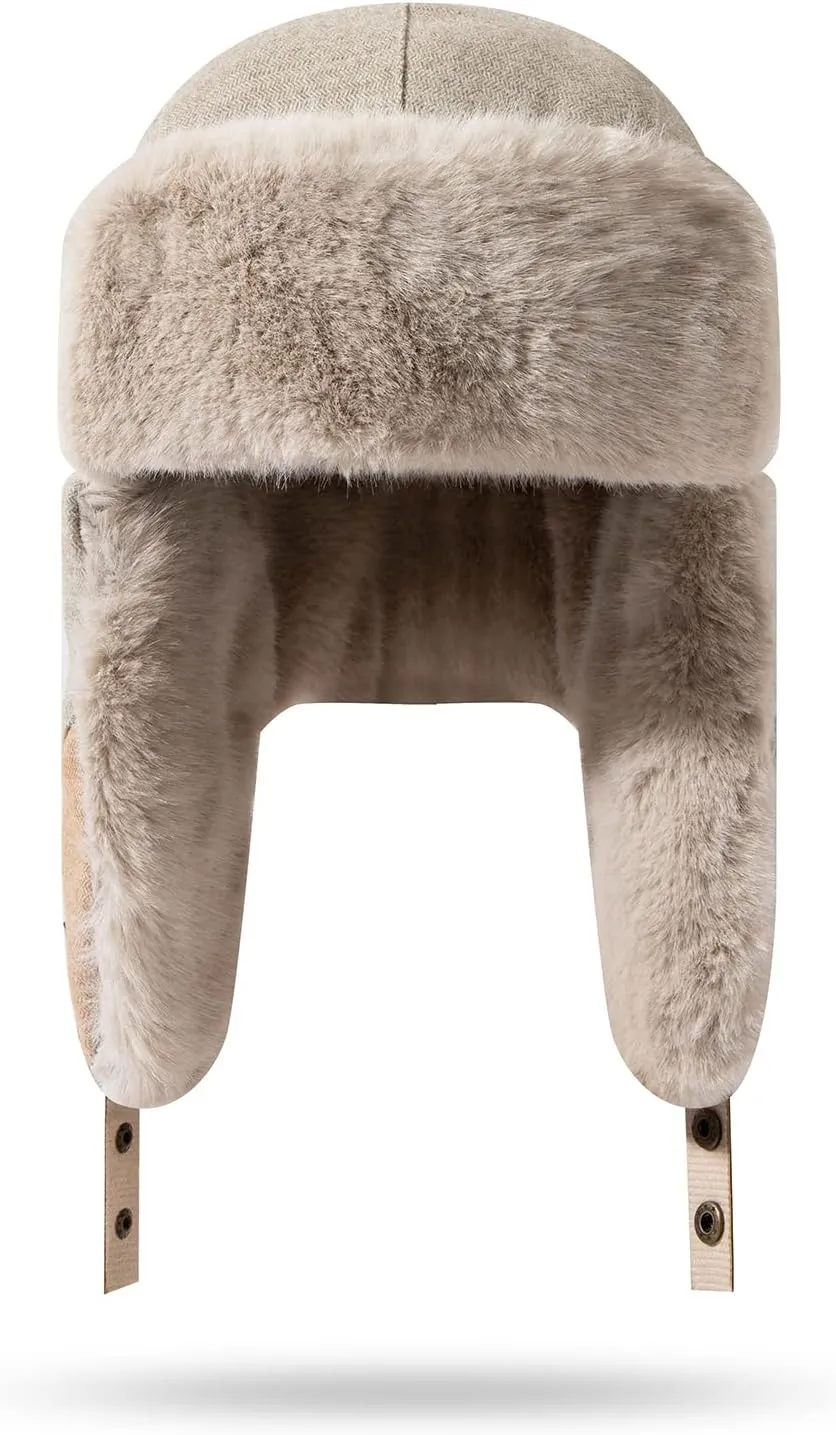 CLAPE Winter Trapper Hats Windproof Warm Faux Fur Trooper Hat for Men Women Ushanka Russian Hat Snow Eskimo Hat with Ear Flap