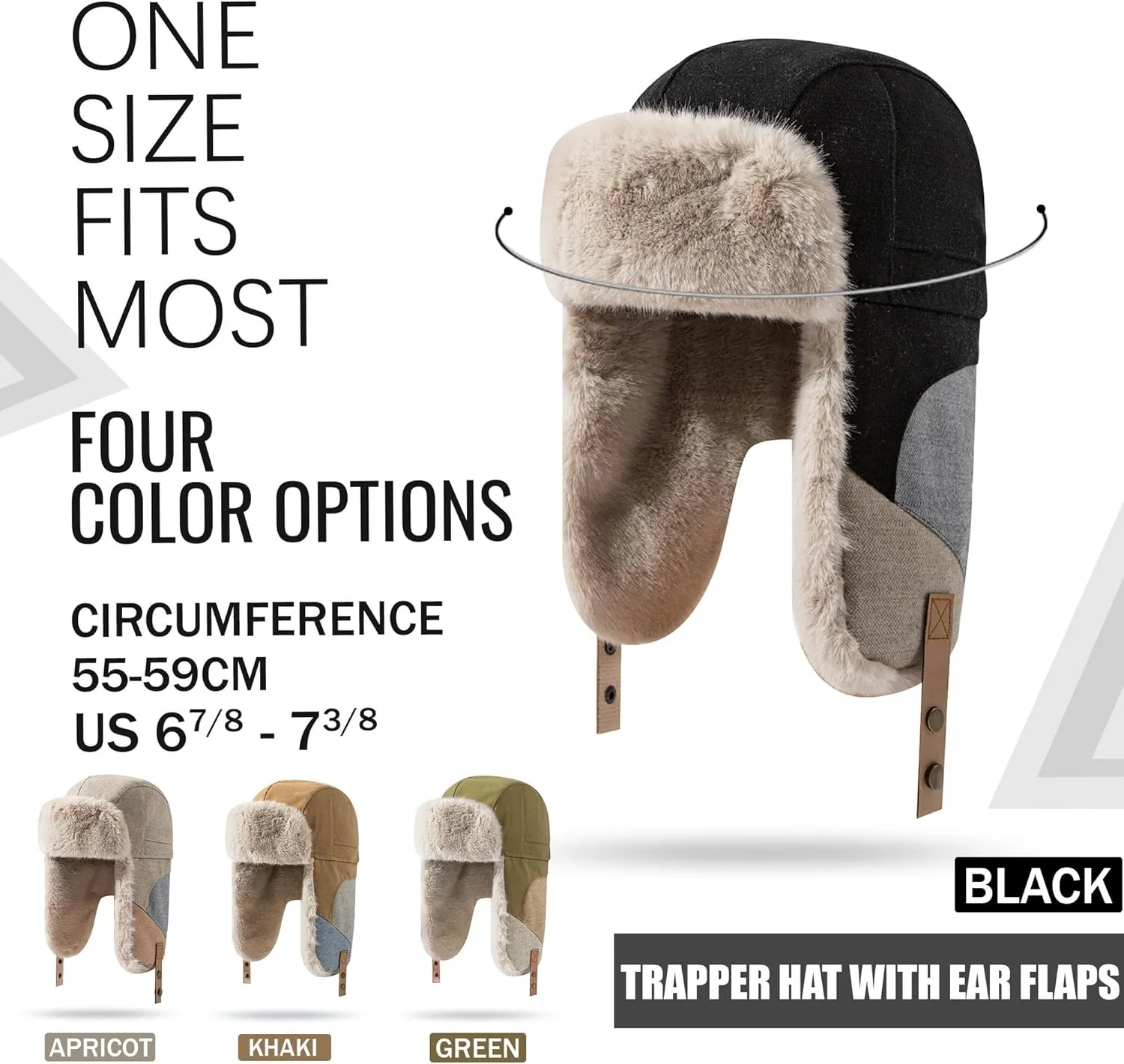 CLAPE Winter Trapper Hats Windproof Warm Faux Fur Trooper Hat for Men Women Ushanka Russian Hat Snow Eskimo Hat with Ear Flap