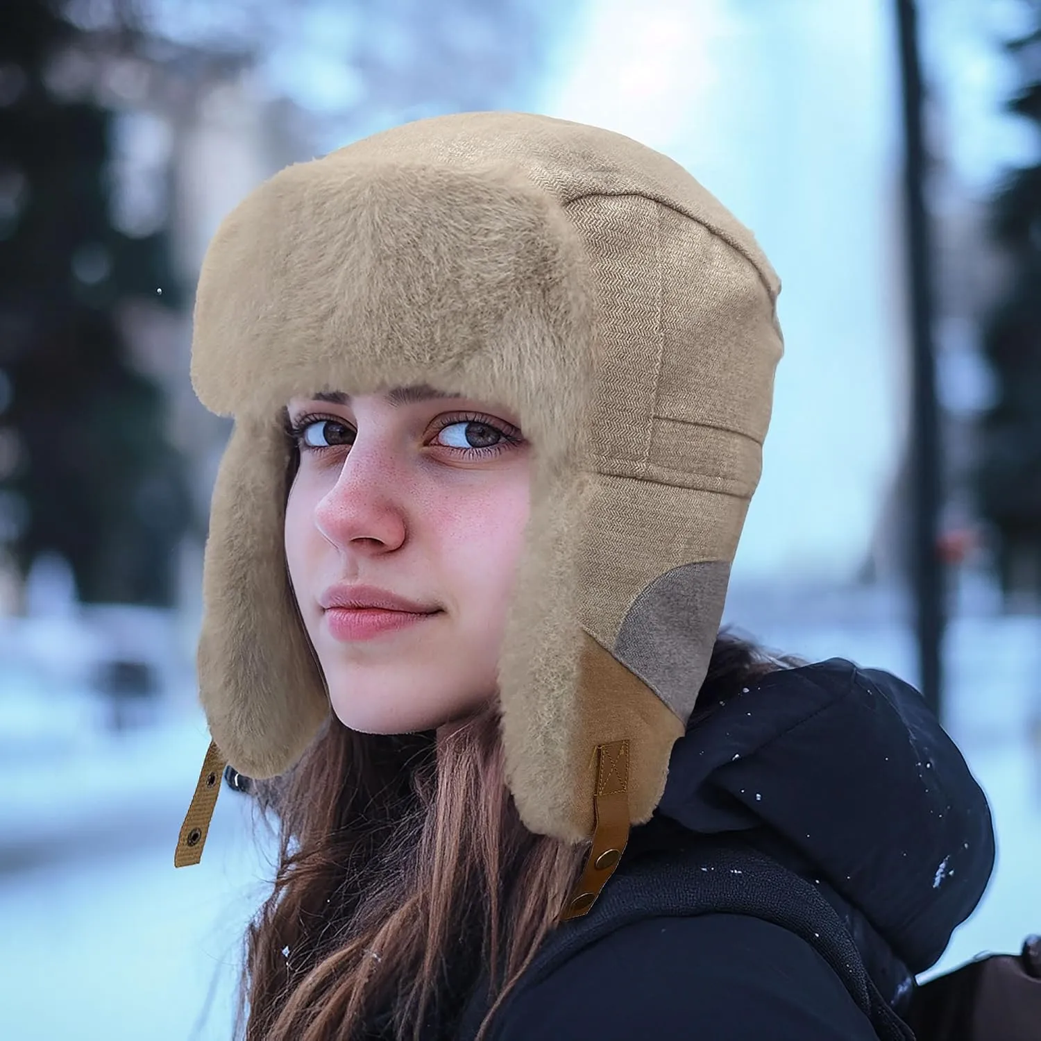 CLAPE Winter Trapper Hats Windproof Warm Faux Fur Trooper Hat for Men Women Ushanka Russian Hat Snow Eskimo Hat with Ear Flap
