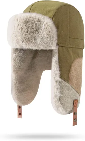 CLAPE Winter Trapper Hats Windproof Warm Faux Fur Trooper Hat for Men Women Ushanka Russian Hat Snow Eskimo Hat with Ear Flap