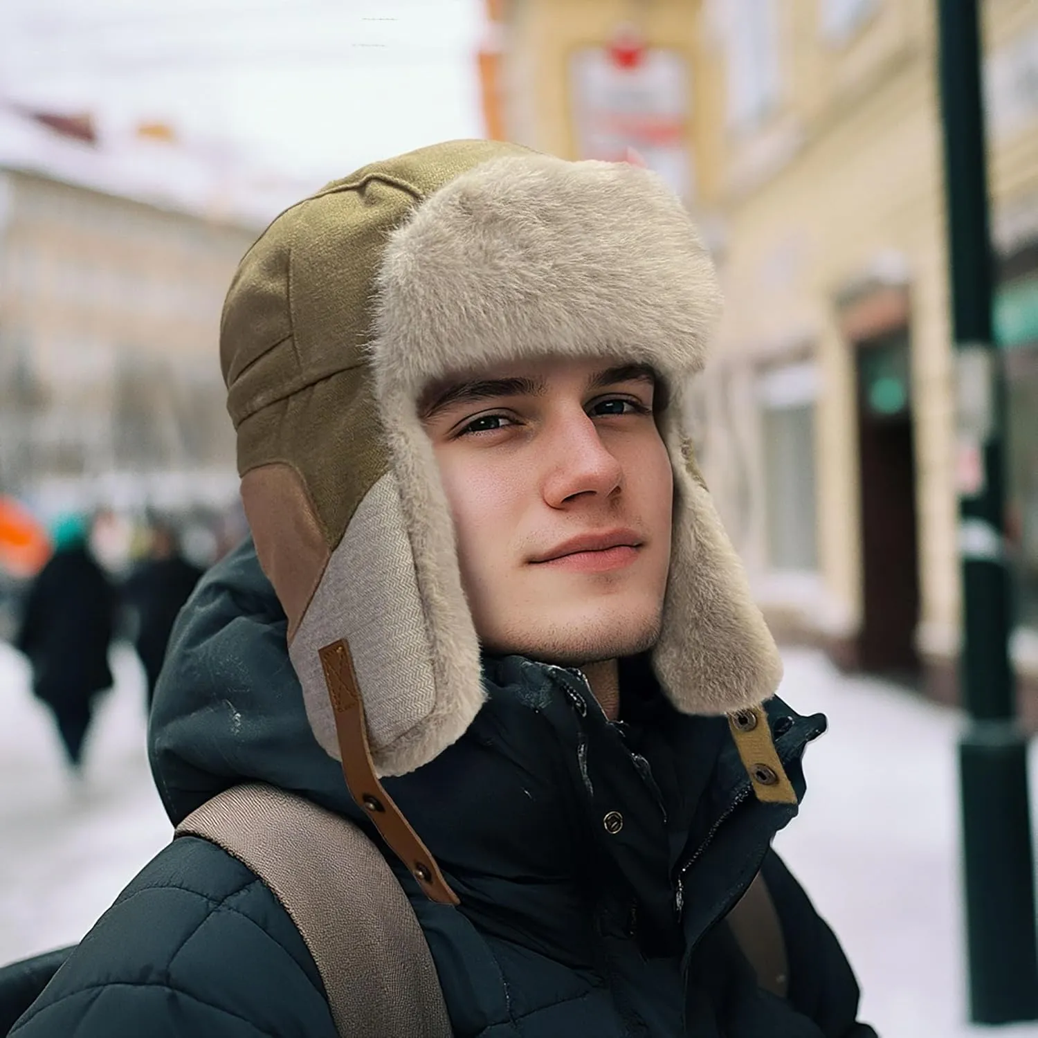 CLAPE Winter Trapper Hats Windproof Warm Faux Fur Trooper Hat for Men Women Ushanka Russian Hat Snow Eskimo Hat with Ear Flap