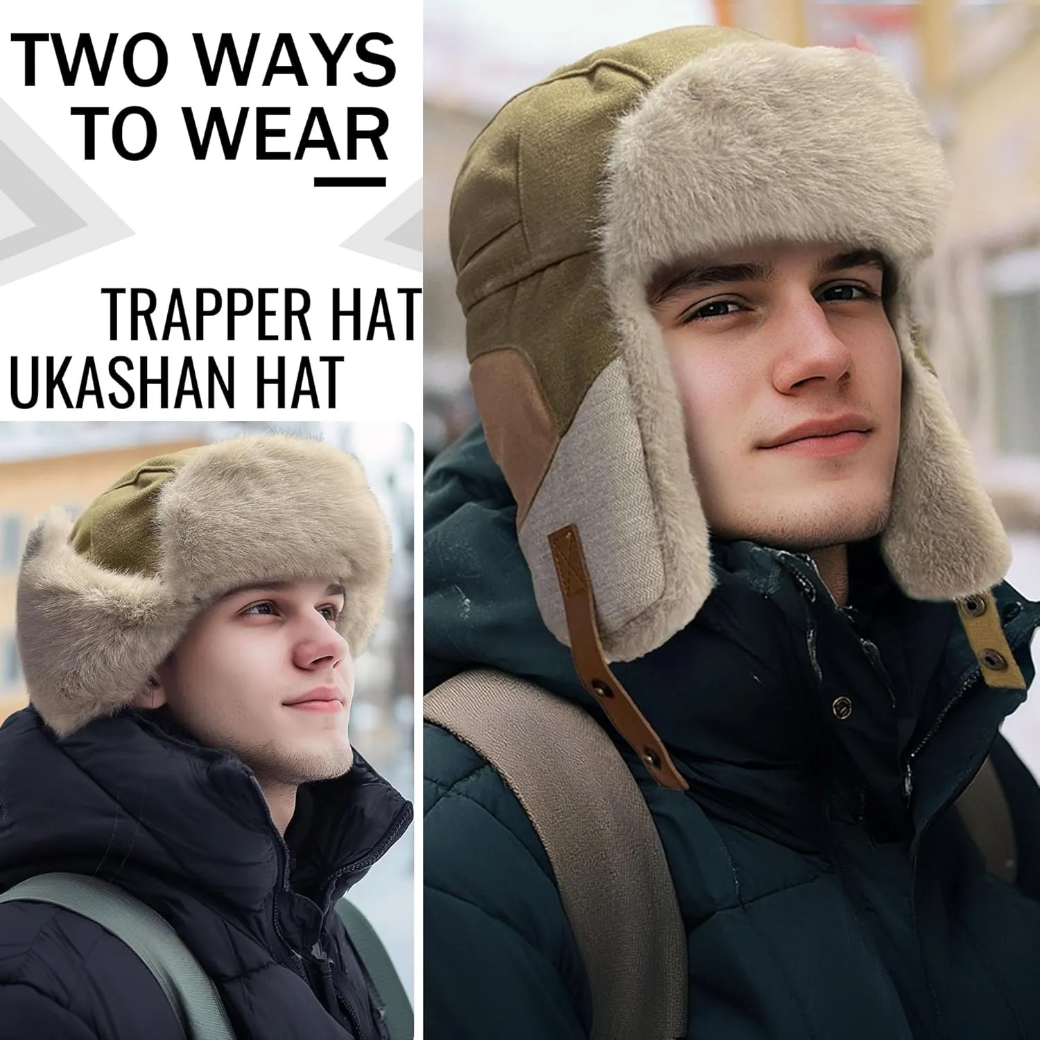 CLAPE Winter Trapper Hats Windproof Warm Faux Fur Trooper Hat for Men Women Ushanka Russian Hat Snow Eskimo Hat with Ear Flap