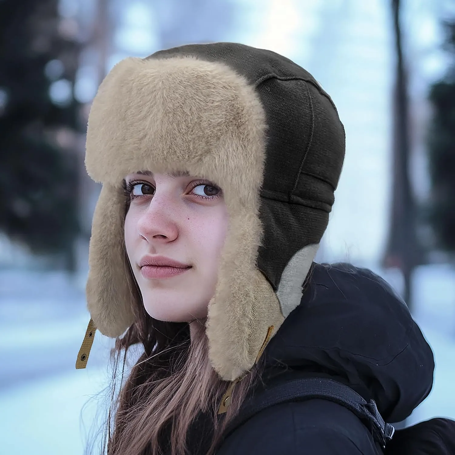 CLAPE Winter Trapper Hats Windproof Warm Faux Fur Trooper Hat for Men Women Ushanka Russian Hat Snow Eskimo Hat with Ear Flap