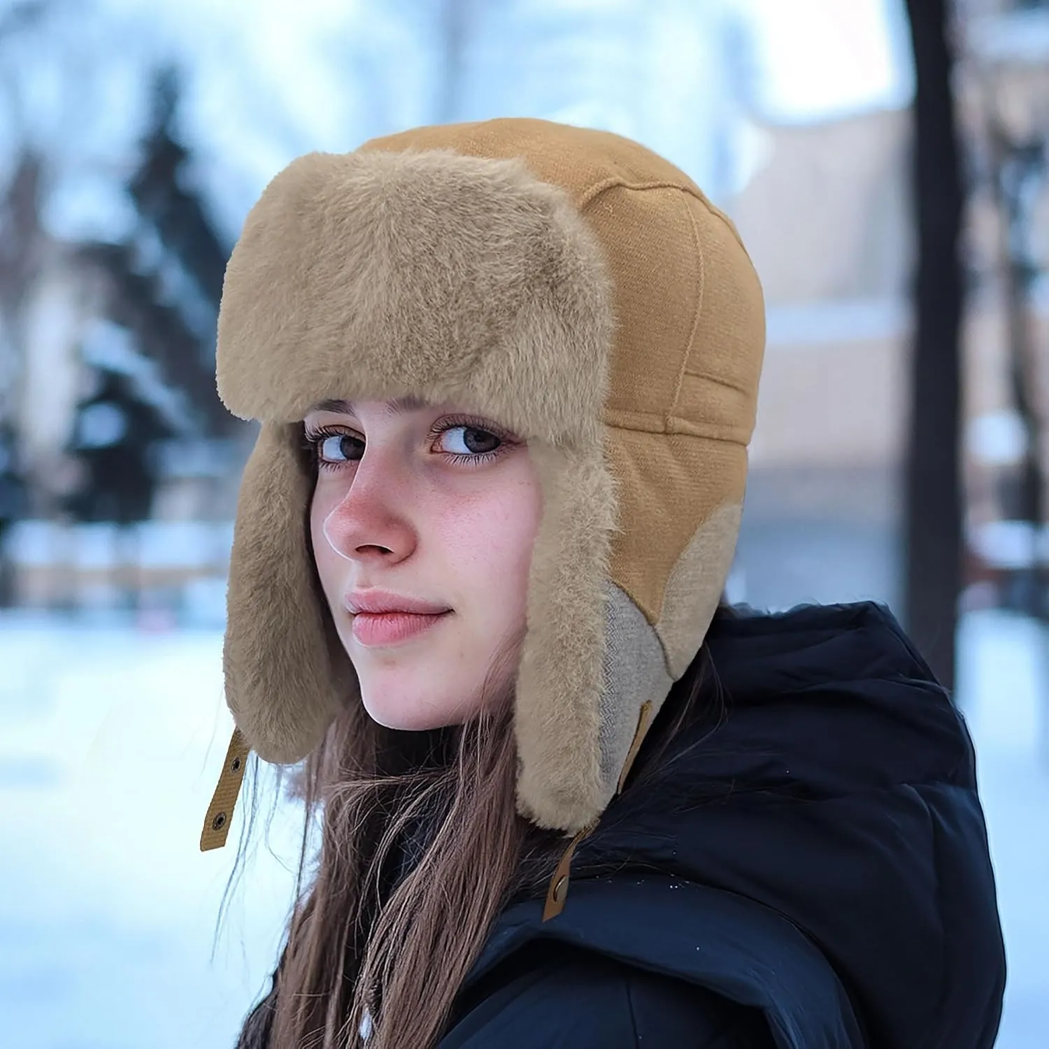 CLAPE Winter Trapper Hats Windproof Warm Faux Fur Trooper Hat for Men Women Ushanka Russian Hat Snow Eskimo Hat with Ear Flap