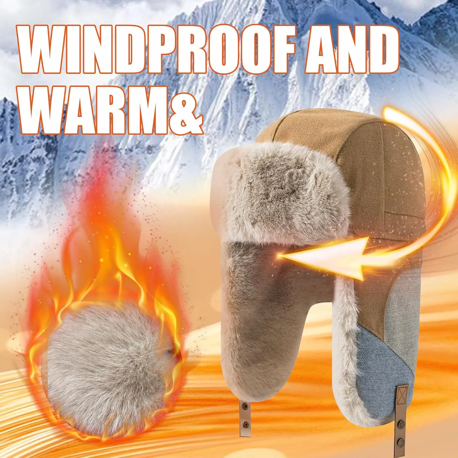 CLAPE Winter Trapper Hats Windproof Warm Faux Fur Trooper Hat for Men Women Ushanka Russian Hat Snow Eskimo Hat with Ear Flap