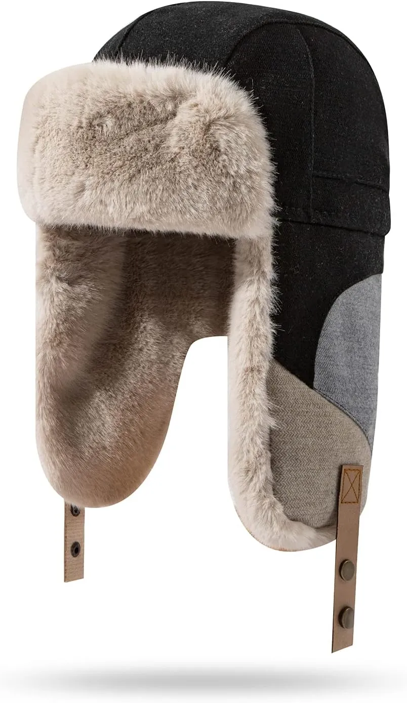 CLAPE Winter Trapper Hats Windproof Warm Faux Fur Trooper Hat for Men Women Ushanka Russian Hat Snow Eskimo Hat with Ear Flap