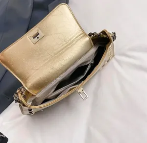 Classic Shoulder Bag, For Women, Twist Lock, All-Match, Daily Wear, Vintage Rivet Decoration Chain Bag.