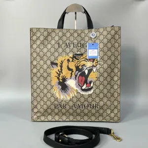 Clean-lined Gucci Tiger Ophidia Bag Rich variety Tote Canvas Beige