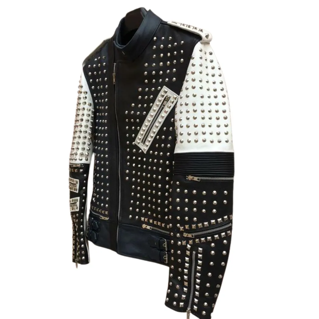 Cleo Two-Toned Studded Leather Jacket