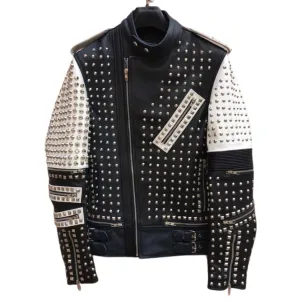 Cleo Two-Toned Studded Leather Jacket
