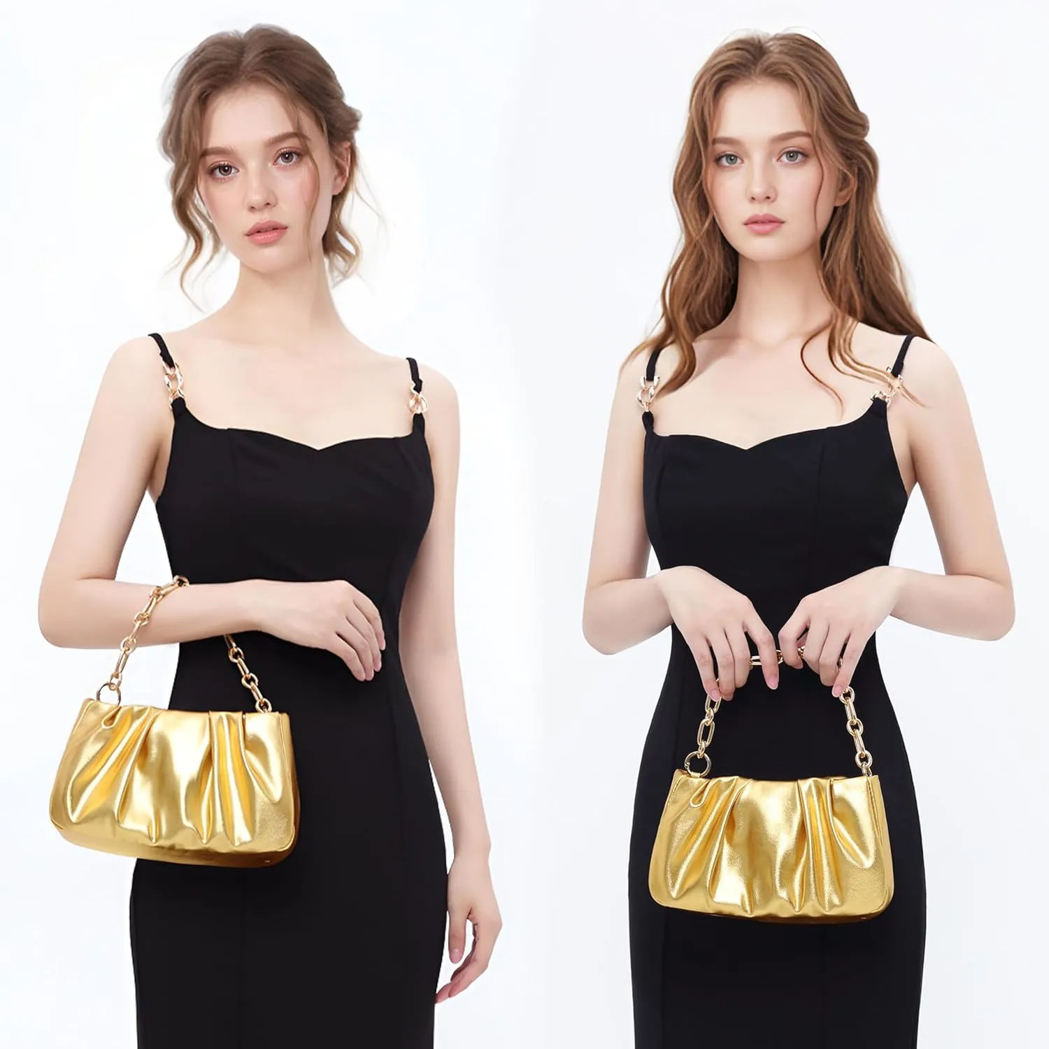 Clutch Purse for Women - Evening Small Shoulder Bag Anti Theft Removable Chain Adjustable Strap PU Handbag