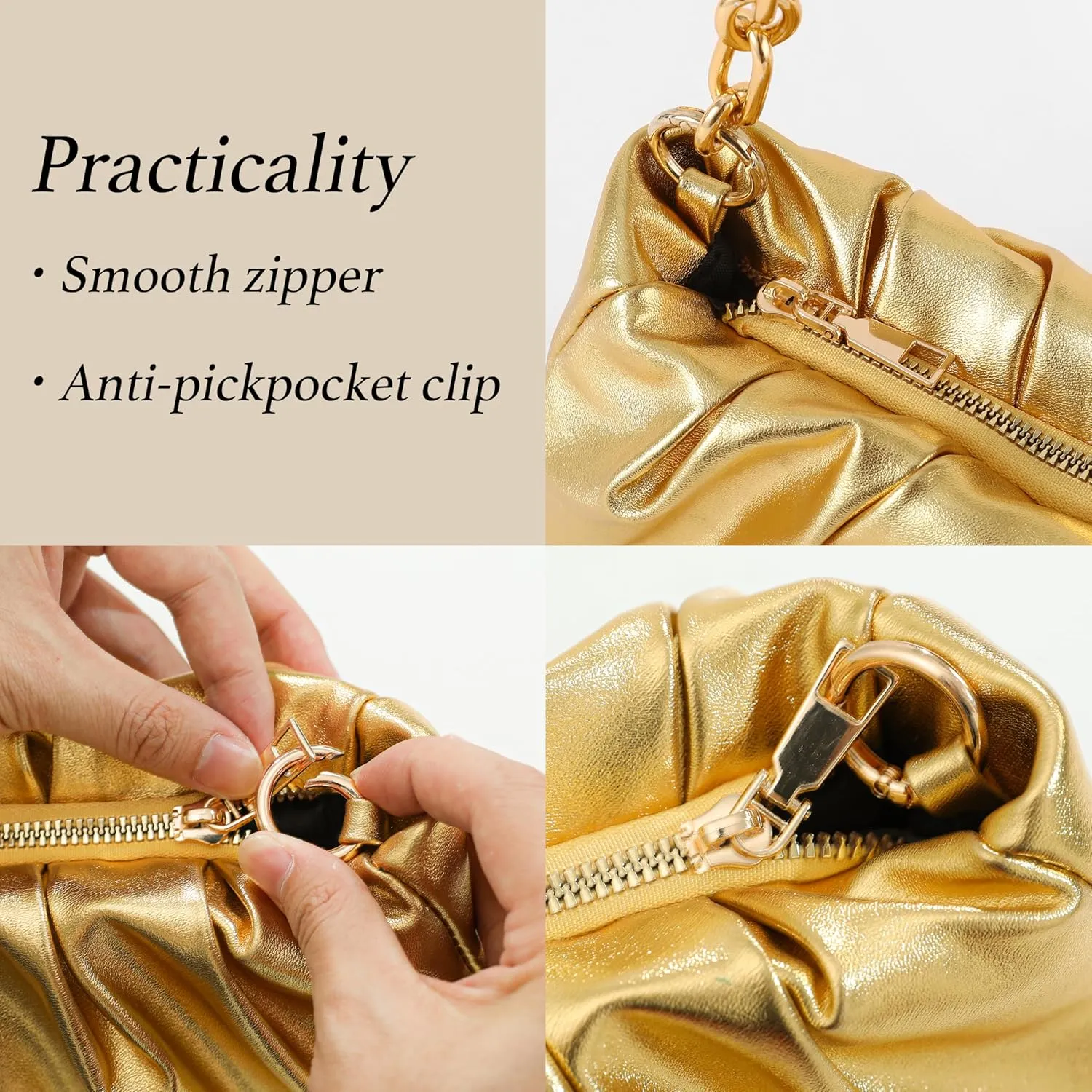 Clutch Purse for Women - Evening Small Shoulder Bag Anti Theft Removable Chain Adjustable Strap PU Handbag