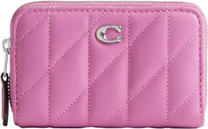 Coach Women's Quilted Essential Small Zip Around Card Case Accessory-Travelers Sleeves, LH/Fuschia, One Size