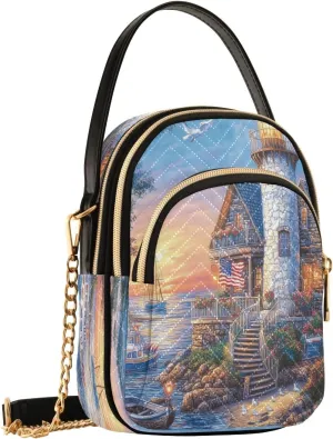Coastal Lighthouse Seagull Boat Crossbody Bags for Women Fanny Pack Travel Hiking Chest Bag Phone Wallet Mini Purse