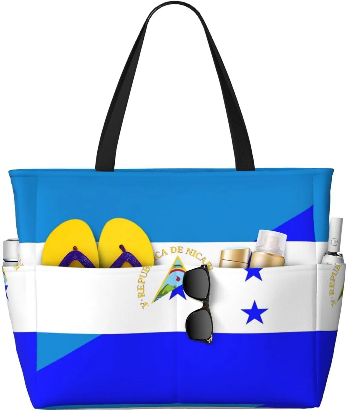 Coat Of Arms Of Nicaragua Tote Bag With 8 Storage Pockets Top Zip Shoulder Bag Handbag For Travel Work Women
