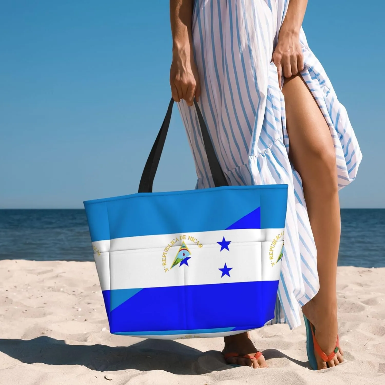 Coat Of Arms Of Nicaragua Tote Bag With 8 Storage Pockets Top Zip Shoulder Bag Handbag For Travel Work Women