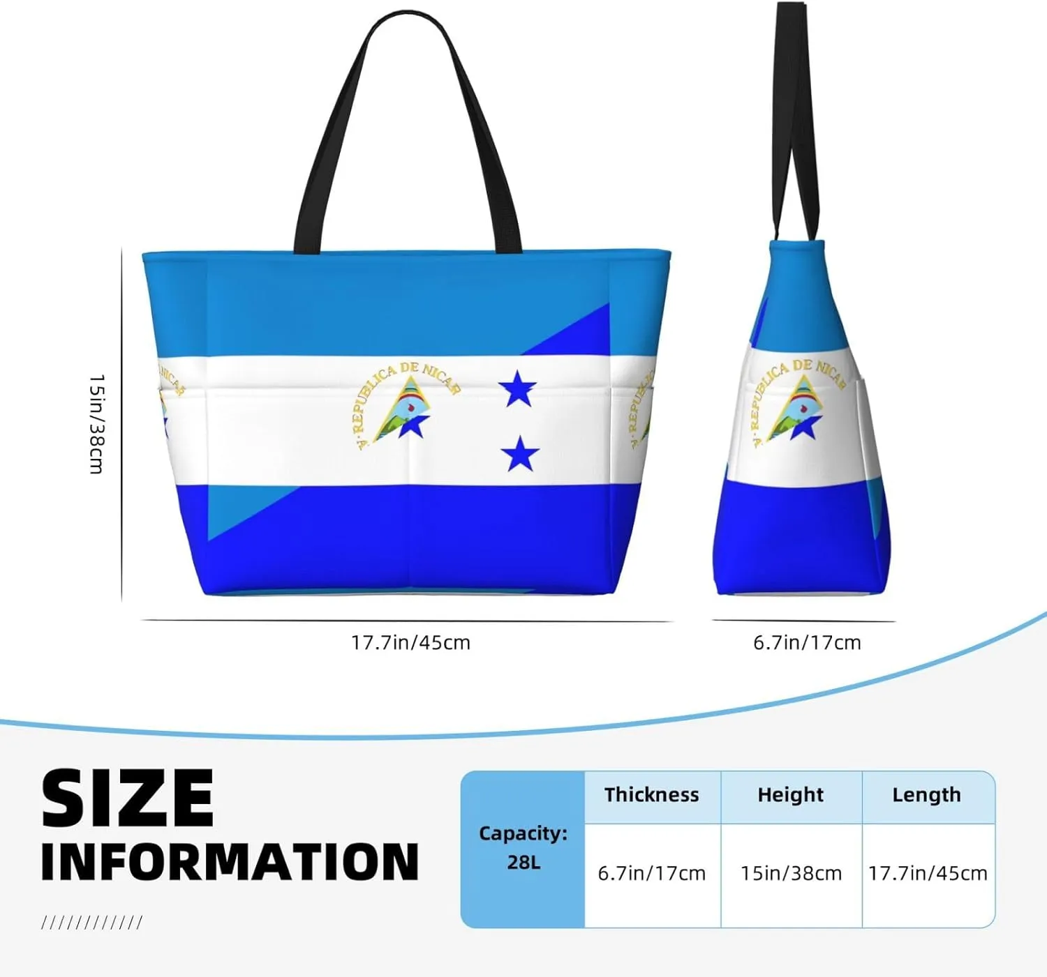 Coat Of Arms Of Nicaragua Tote Bag With 8 Storage Pockets Top Zip Shoulder Bag Handbag For Travel Work Women