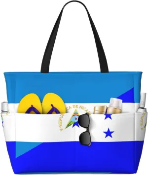Coat Of Arms Of Nicaragua Tote Bag With 8 Storage Pockets Top Zip Shoulder Bag Handbag For Travel Work Women