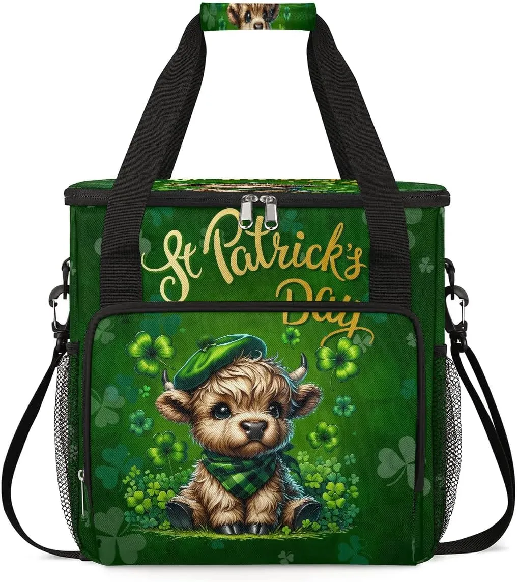 Coffee Maker Carring Bag St. Patrick's Day Cute Highland Cows Travel Carrying Storage Tote Bag Compatible with Keurig K-Mini or K-Mini Plus Portable Single Serve Coffee Brewer Case with Pockets