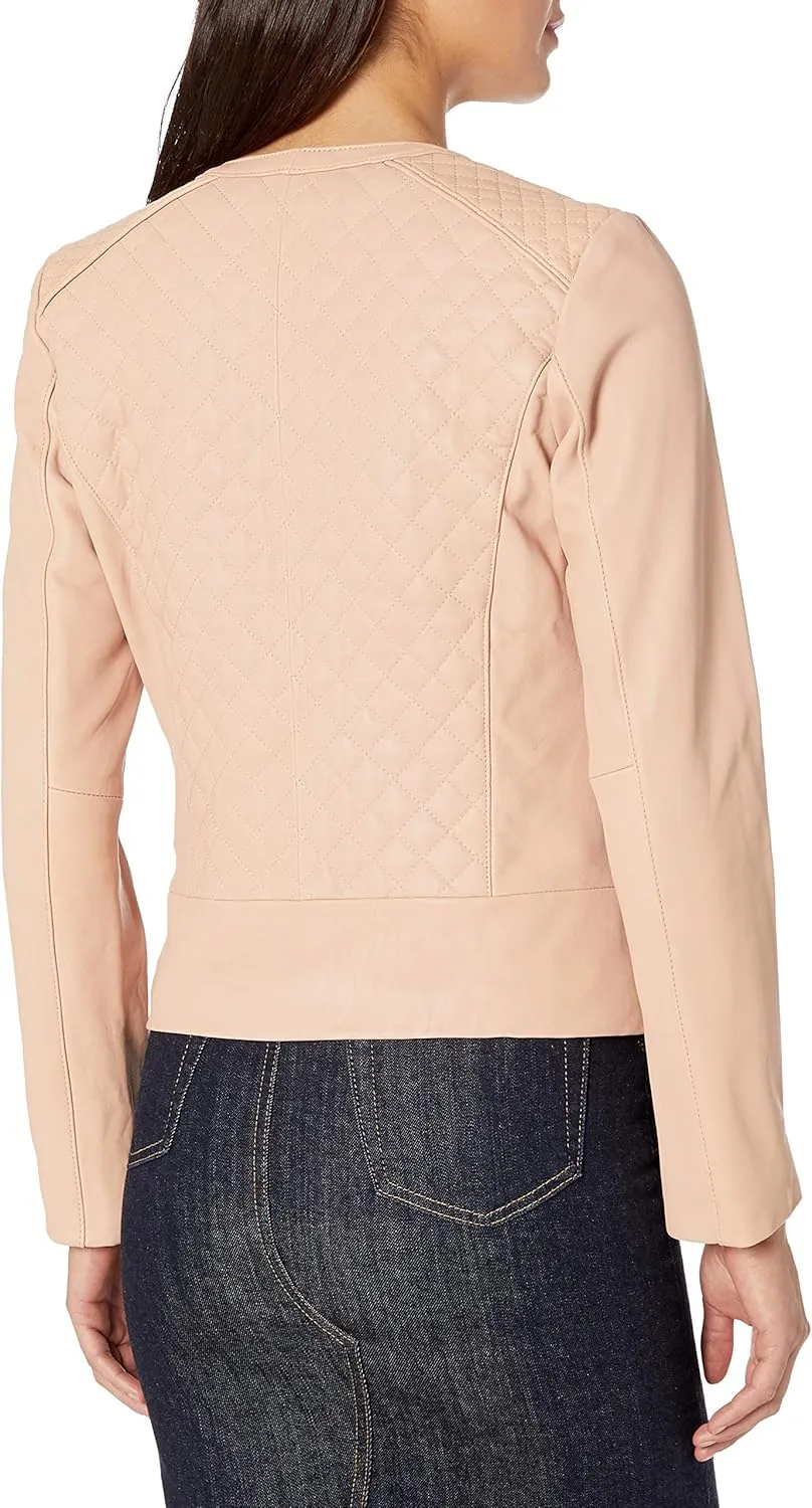 Cole Haan Women's Jewel Neck Quilted Leather Jacket
