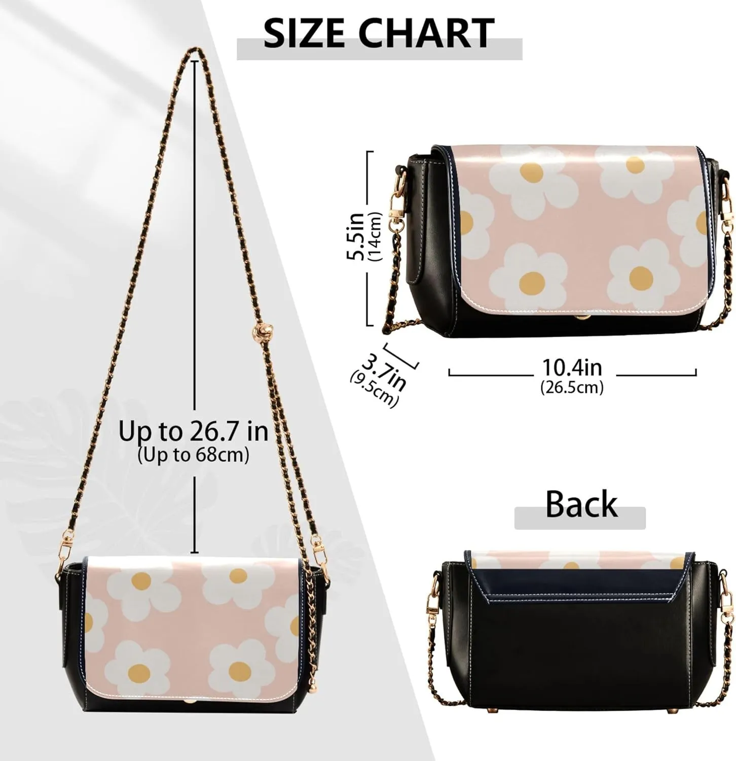 Colorful Flower Vivid Print Crossbody Purses for Women Black Shoulder Leather Bags Wallet Handbags with Chain Strap