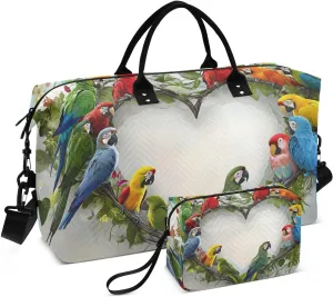 Colorful Parrots Garland Travel Duffel Bag Gym Bag Sports Tote Bag with Multiple Interior Pockets Shoulder Weekender Bag for Women Men with Toiletry Bag 20.5”x 7.9”x 13.8”