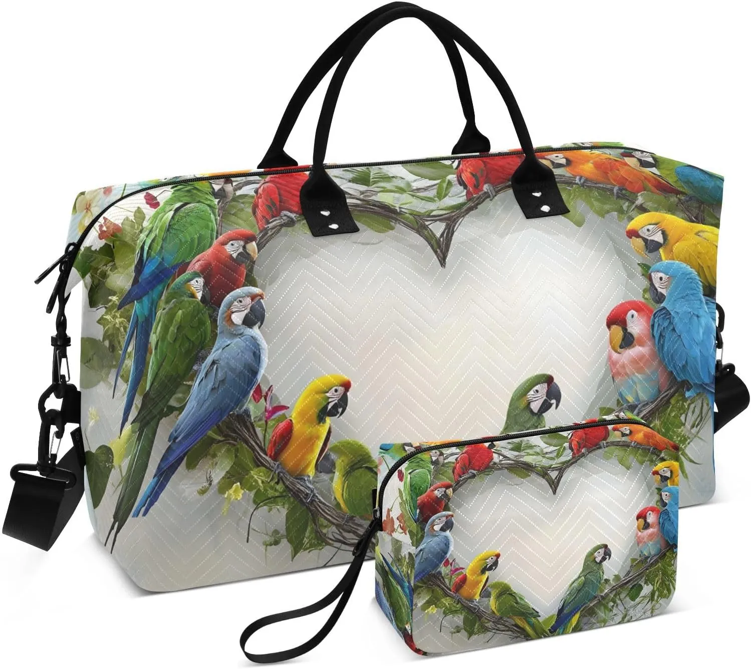 Colorful Parrots Garland Travel Duffel Bag Gym Bag Sports Tote Bag with Multiple Interior Pockets Shoulder Weekender Bag for Women Men with Toiletry Bag 20.5”x 7.9”x 13.8”
