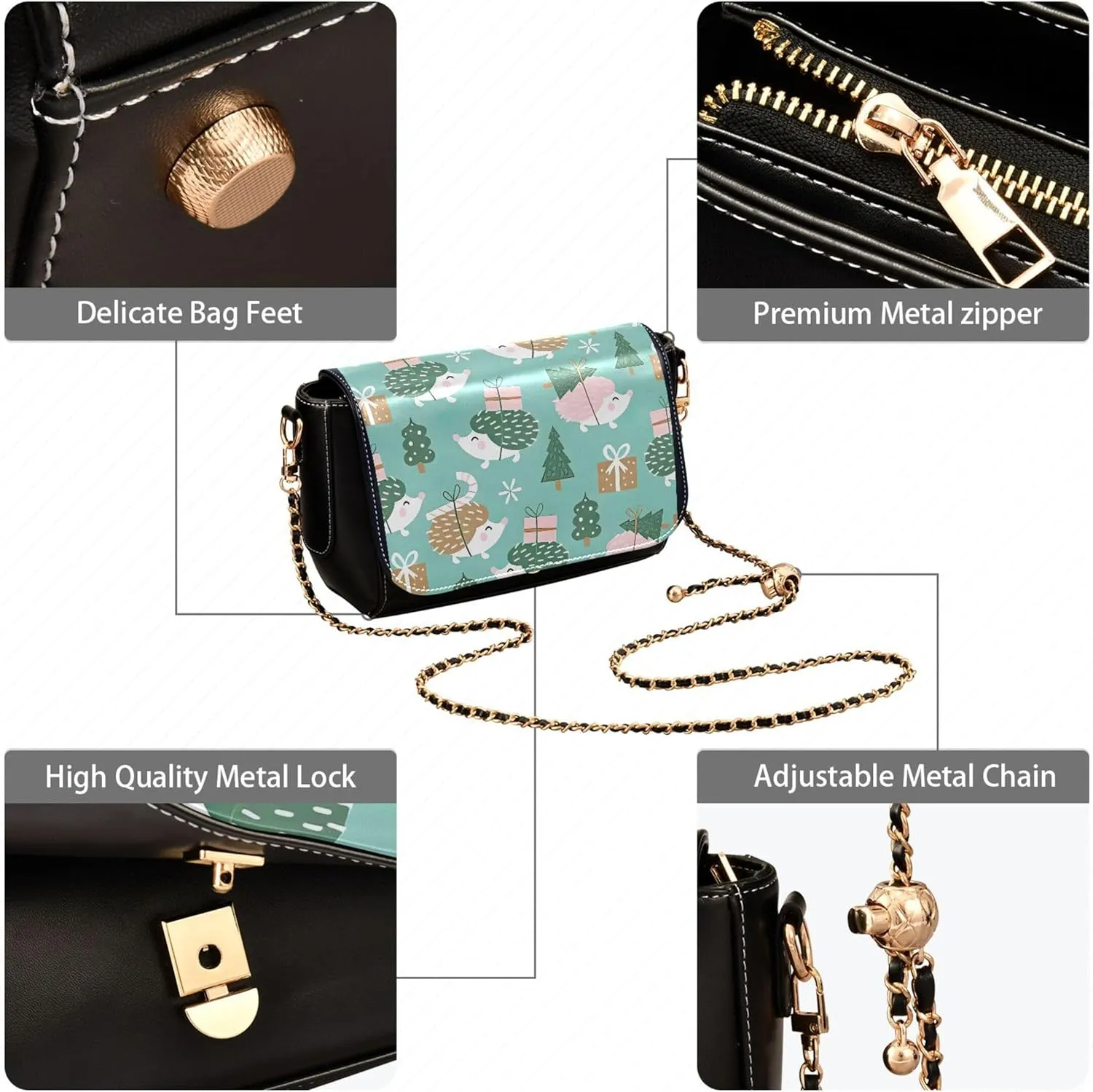 Colorful Shoulder Leather Bags, Tropical Flamingos Zebra Crossbody Purses for Women Fashion Handbag with Chain Strap
