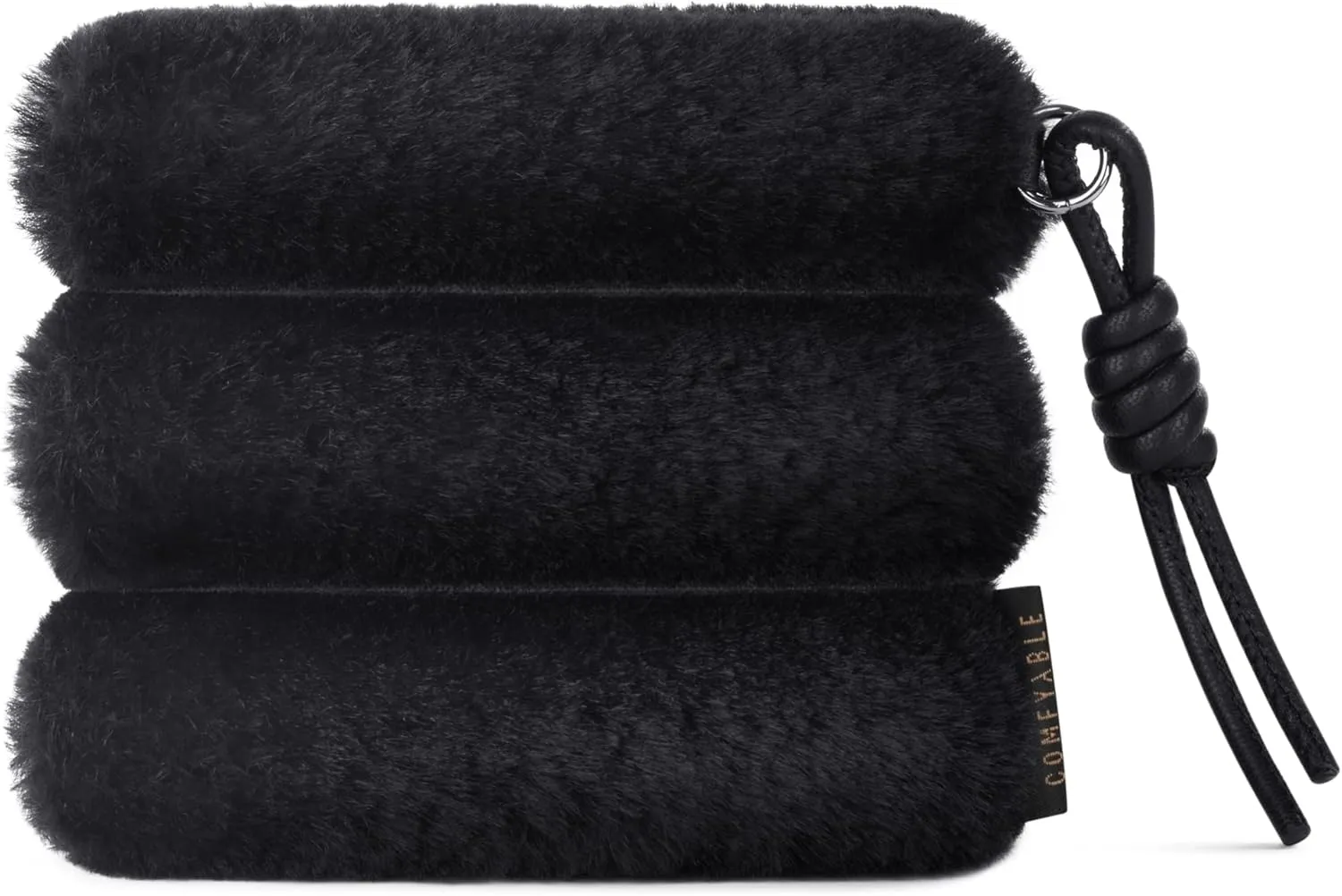 Comfyable Faux Fur Cute Coin Purse Pouch Change Holder For Women, Small Organizer with Magnetic Closure, Lanyard, Storage for Airpods, USB Flash Drive, Lipstick, Card, Key, Daily Items, Black